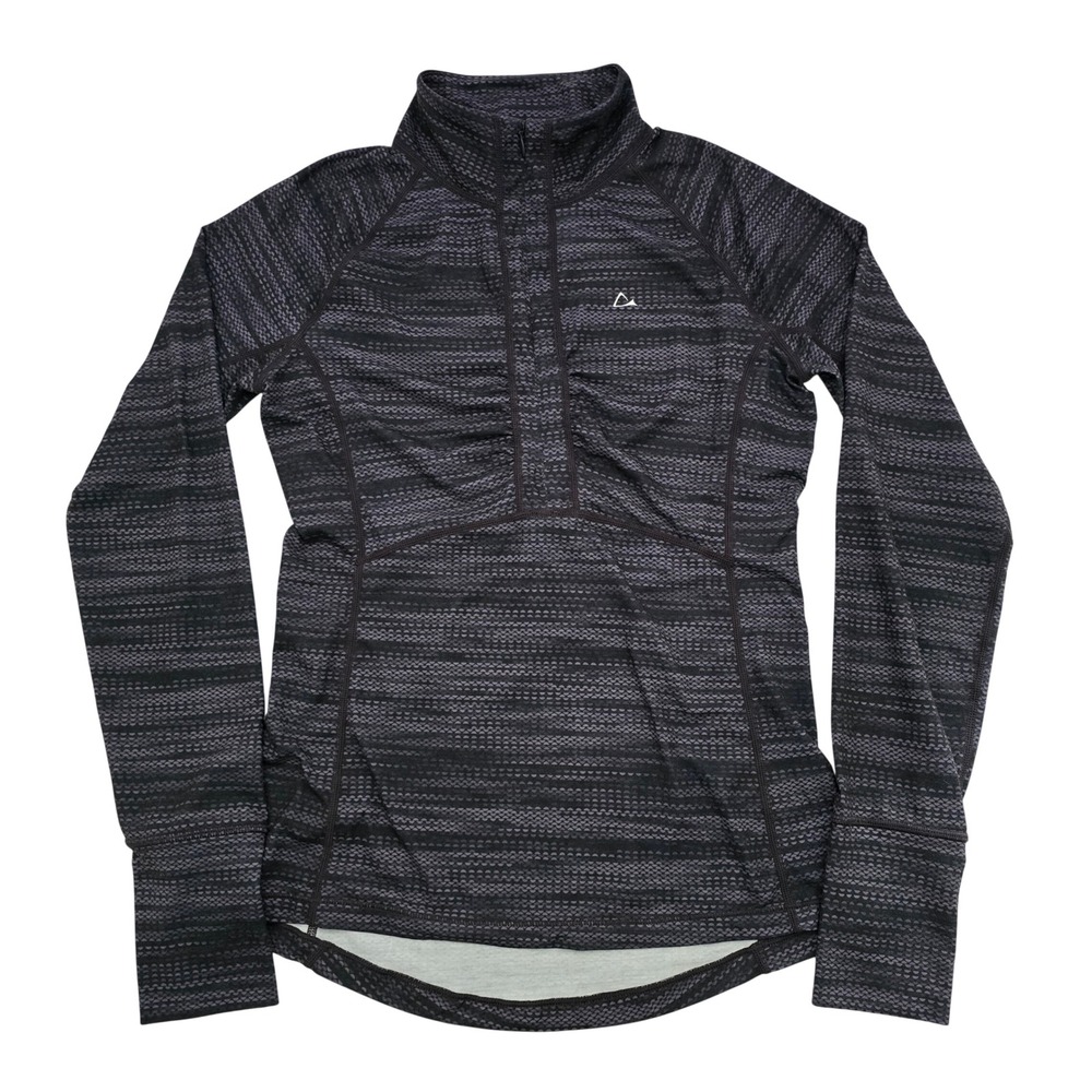 Paradox Women's Black Grey Stripe Merino Wool Blend 1/4 Zip Active Top XS